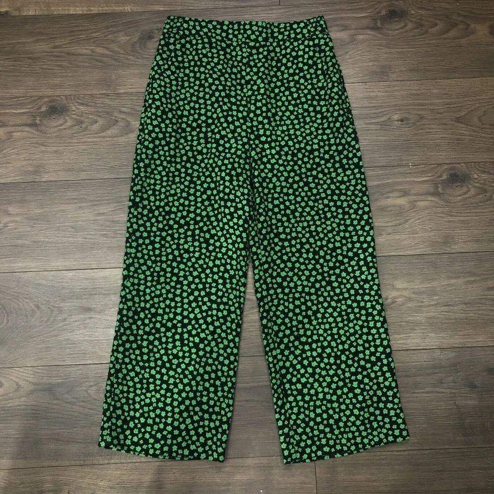 H&M Women Pants Casual leg cropped Green & Black Flo cord trousers - Picture 11 of 12